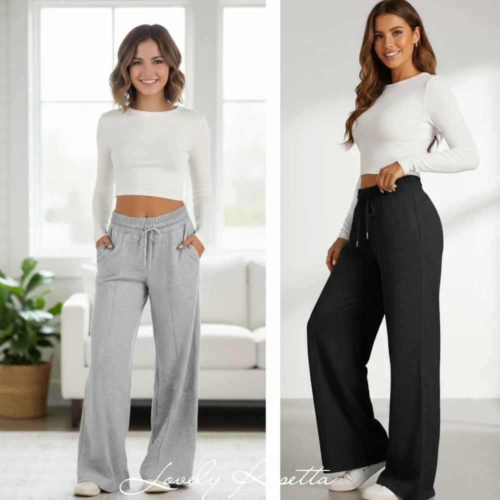Women's Gray Wide-Leg Pants - Picture 2 of 6